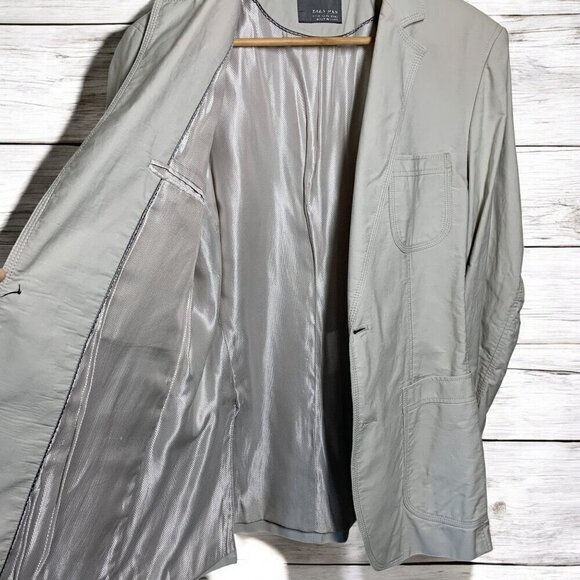 Zara Man Cotton Blazer Single Breasted Two Buttons Lined Light Grey Size 40 - Picture 5 of 7
